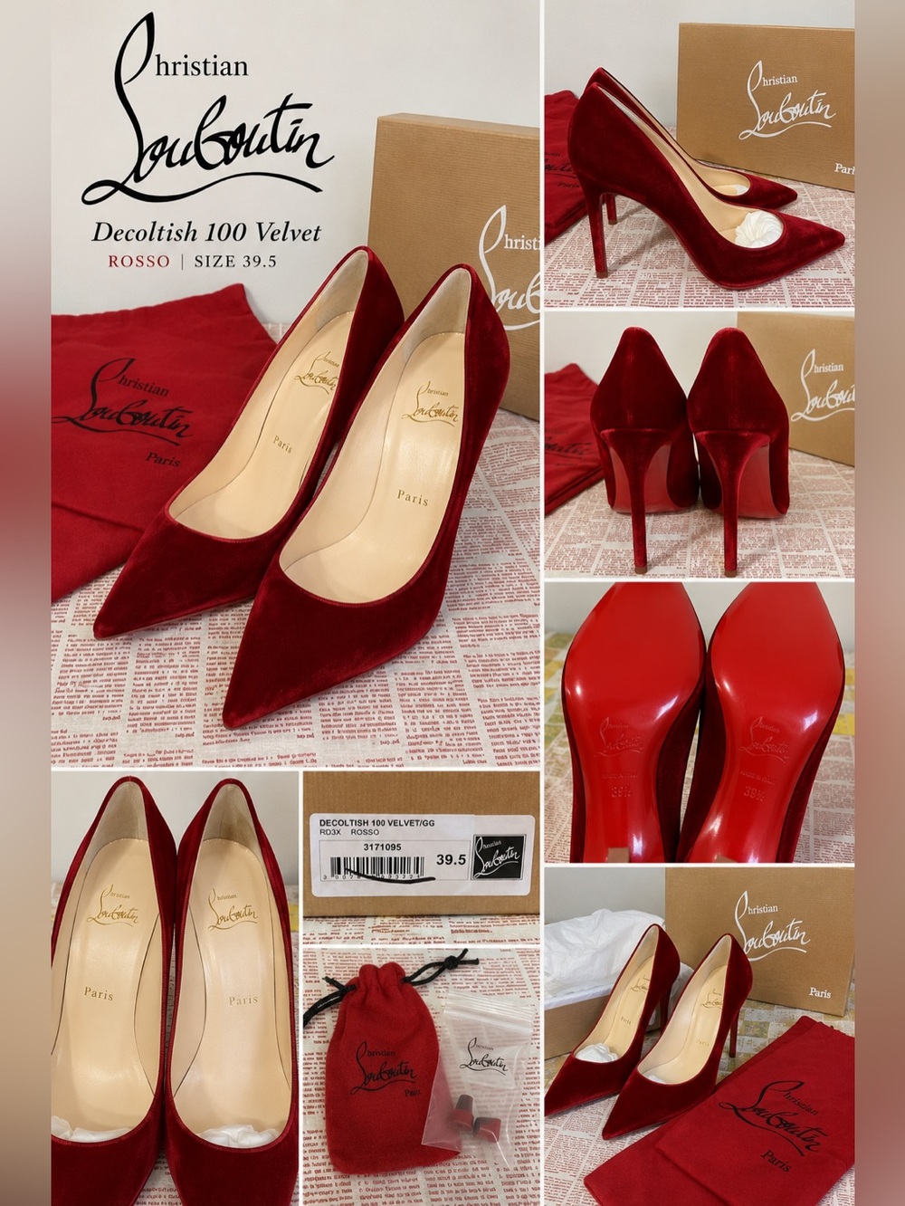 Christian Louboutin Decoltish 100 Velvet Pumps 39.5 | Rosso Red Velvet